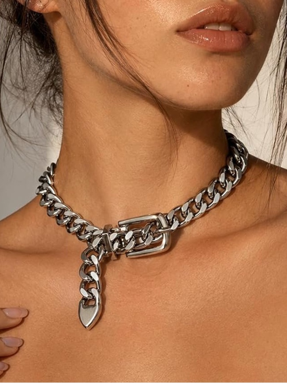 Silver Chunky Belt Chain Necklace